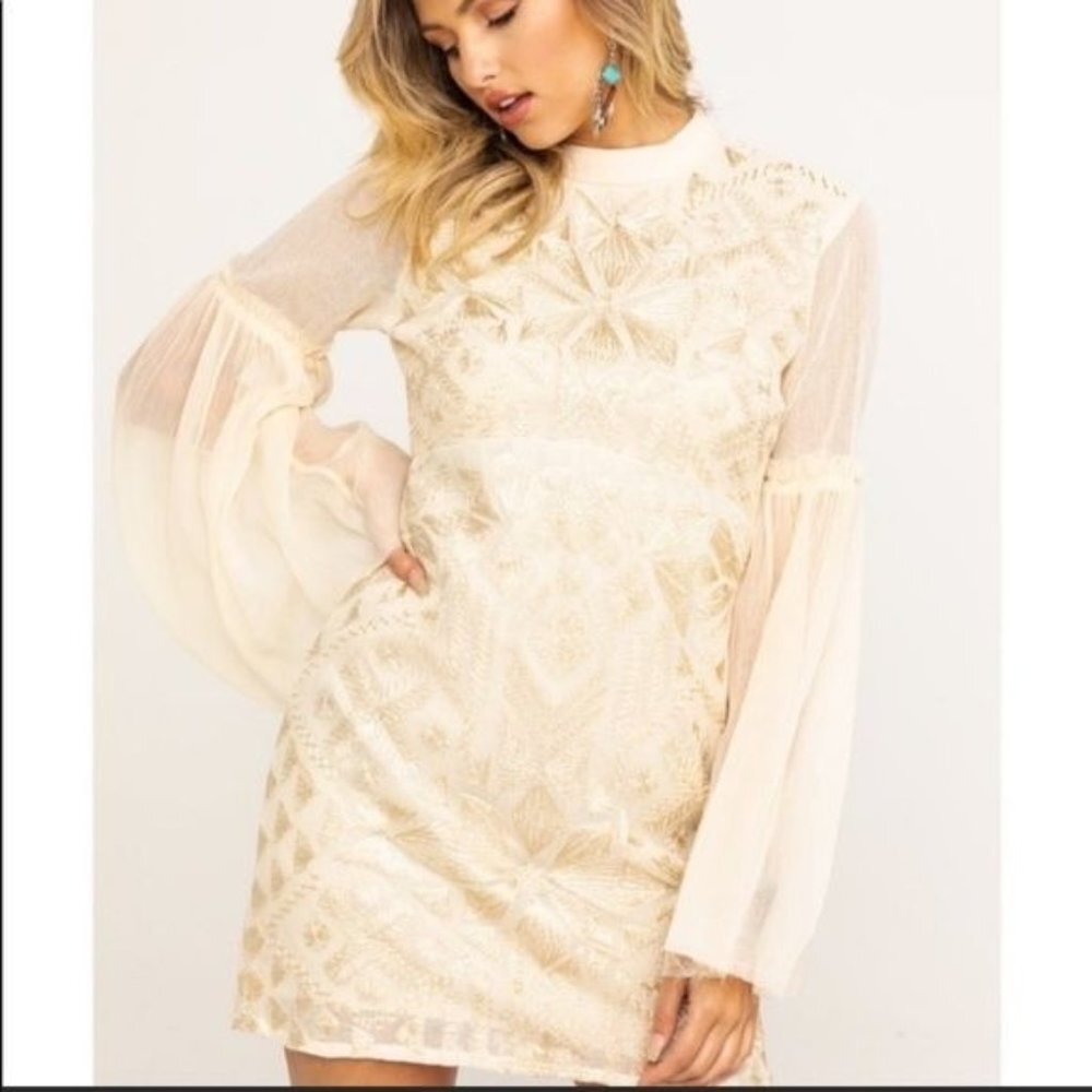 NWT Free People Cleo Mini Dress Tea cream SZ 6